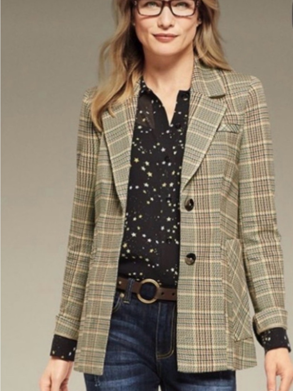 CAbi Plaid Pastime Notch Collar Blazer